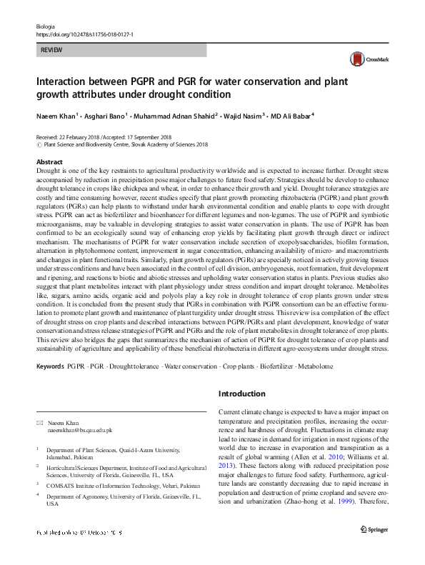(PDF) Interaction between PGPR and PGR for water conservation and plant ...