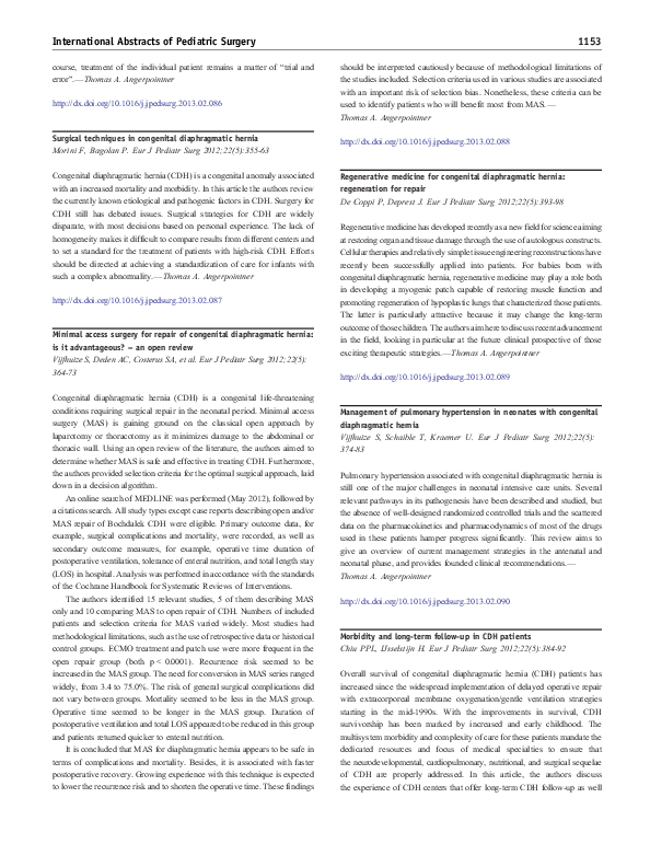 (PDF) Minimal Access Surgery for Repair of Congenital Diaphragmatic ...