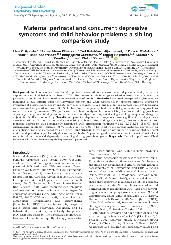 (PDF) Maternal perinatal and concurrent depressive symptoms and child ...