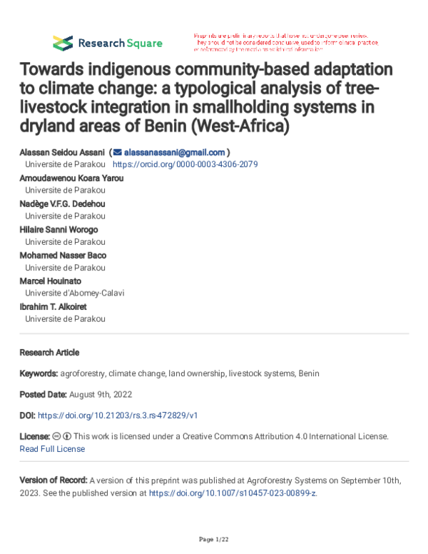 (PDF) Towards indigenous community-based adaptation to climate change ...