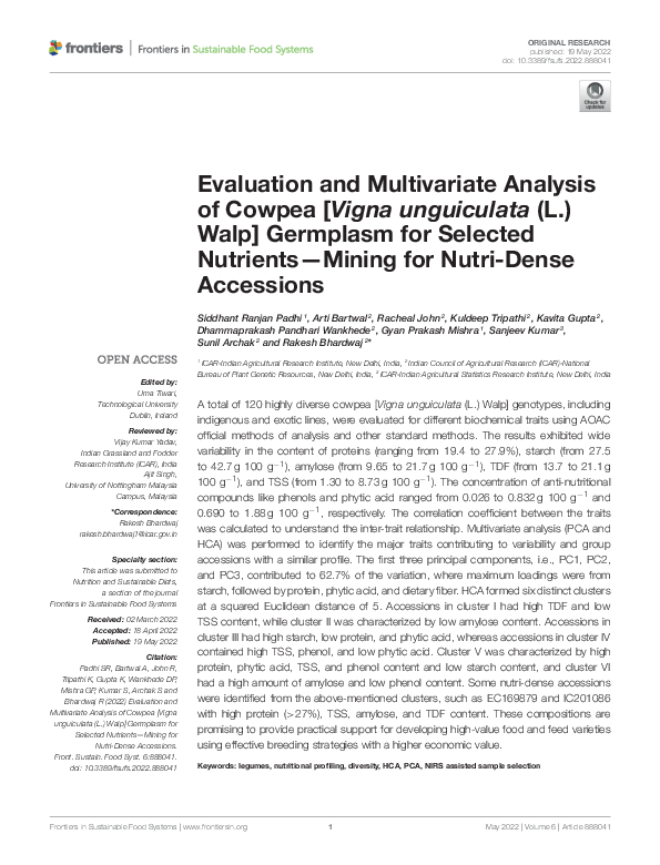 (PDF) Evaluation and Multivariate Analysis of Cowpea [Vigna unguiculata ...