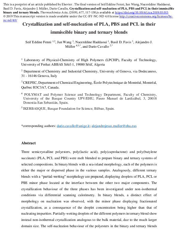 (PDF) Crystallization and self-nucleation of PLA, PBS and PCL in their ...