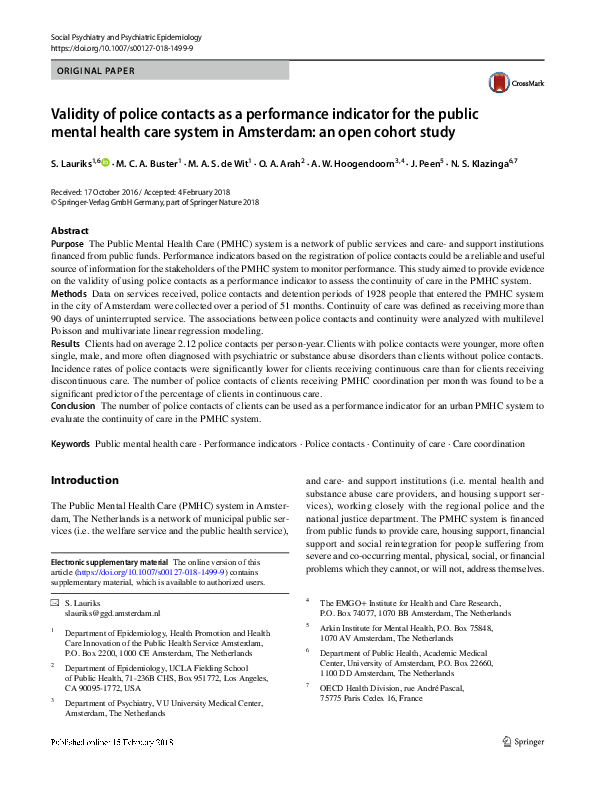 (PDF) Validity of police contacts as a performance indicator for the ...