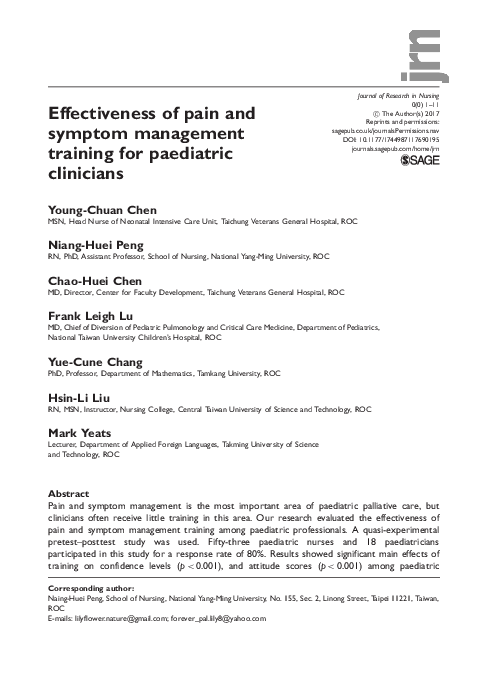 (PDF) Effectiveness of pain and symptom management training for ...