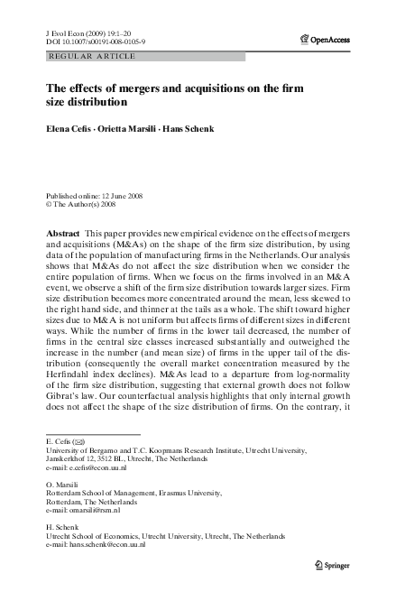 (PDF) The effects of mergers and acquisitions on the firm size distribution
