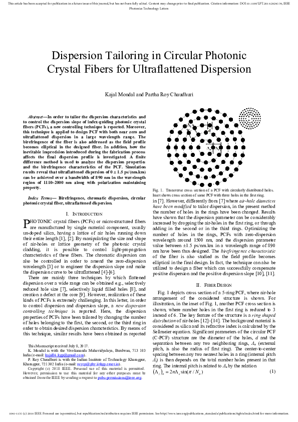 (PDF) Dispersion Tailoring in Circular Photonic Crystal Fibers for ...