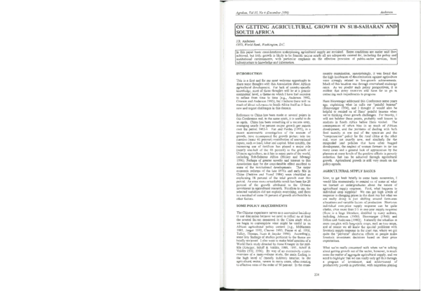 (PDF) On Getting Agricultural Growth in Sub-Saharan and South Africa
