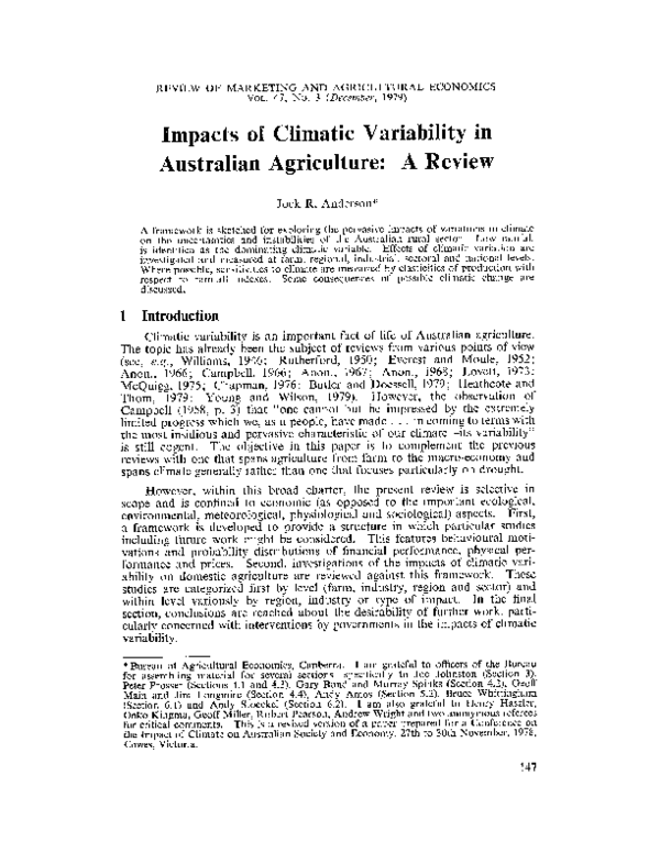 (PDF) Impacts of Climatic Variability in Australian Agriculture: A Review