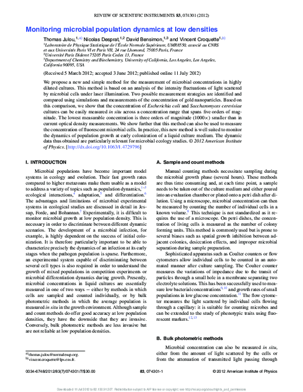(PDF) Monitoring microbial population dynamics at low densities