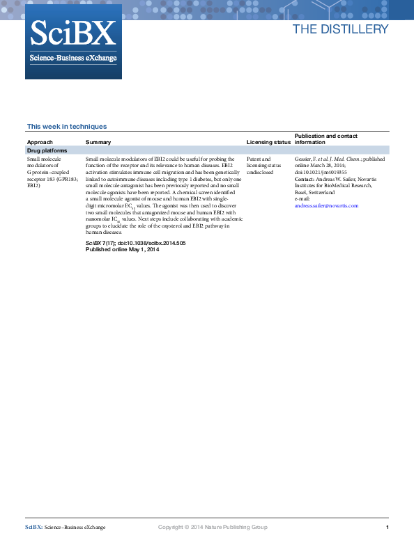 (PDF) Small molecule modulators of G protein–coupled receptor 183 ...