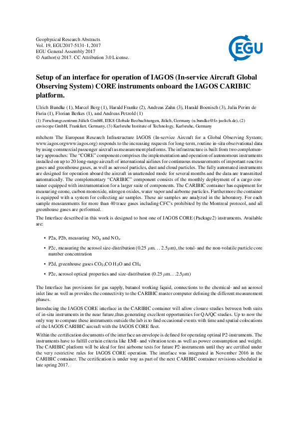 (PDF) Setup of an interface for operation of IAGOS (In-service Aircraft ...