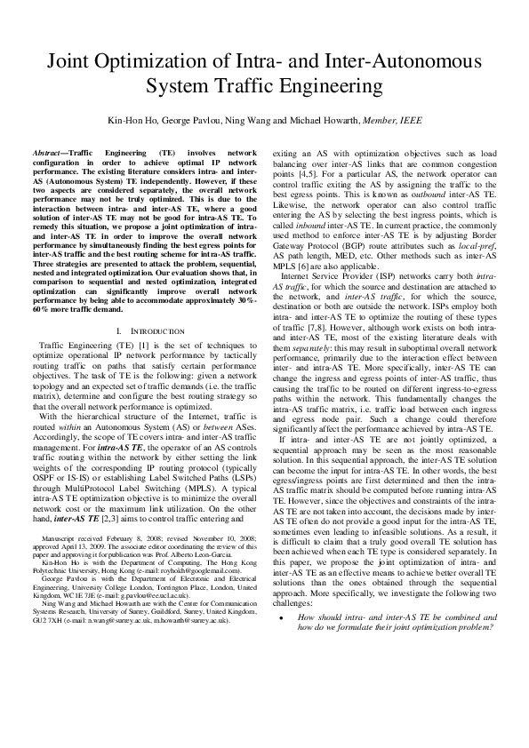 (PDF) Joint optimization of intra- and inter-autonomous system traffic ...
