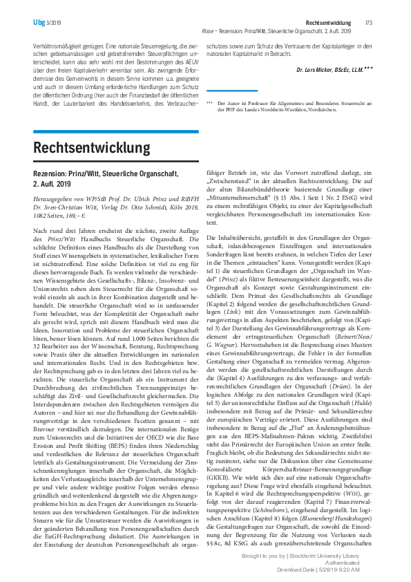 (PDF) Rezension: Prinz/Witt, Steuerliche Organschaft, 2. Aufl. 2019 ...
