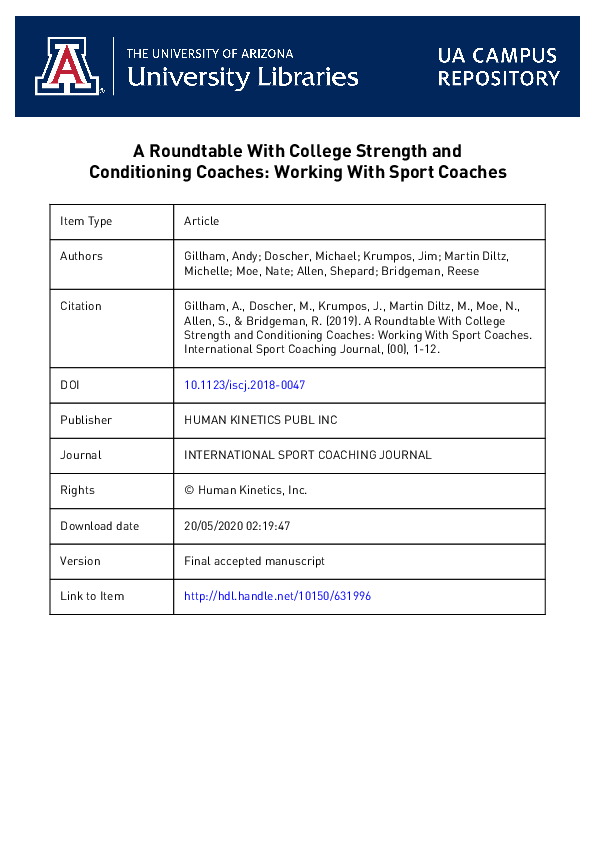 (PDF) A Roundtable With College Strength and Conditioning Coaches ...