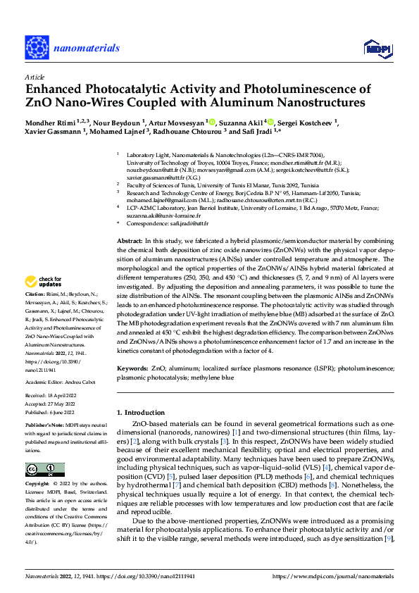 (PDF) Enhanced Photocatalytic Activity and Photoluminescence of ZnO ...