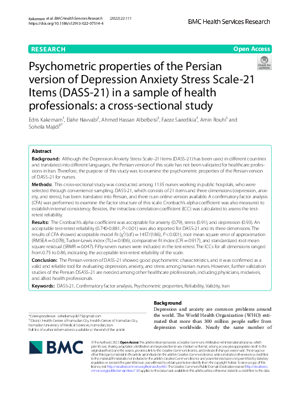 (PDF) Psychometric properties of the Persian version of Depression ...