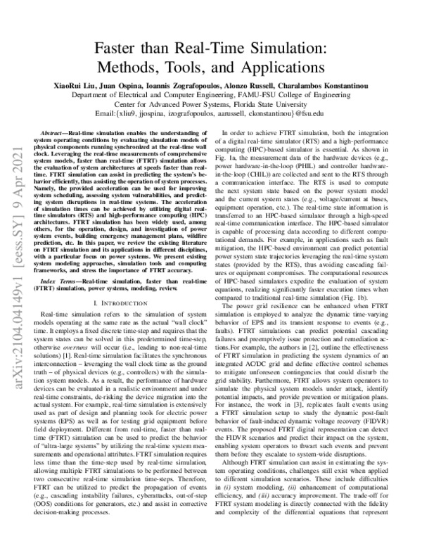 (PDF) Faster than Real-Time Simulation: Methods, Tools, and Applications