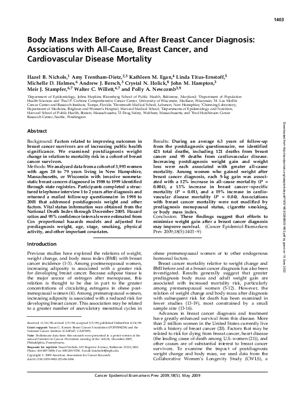 (PDF) Body Mass Index Before and After Breast Cancer Diagnosis ...