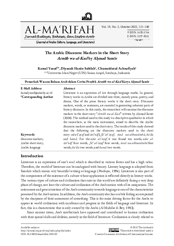 (PDF) The Arabic Discourse Markers in the Short Story Arnūb wa-al-Kasl ...