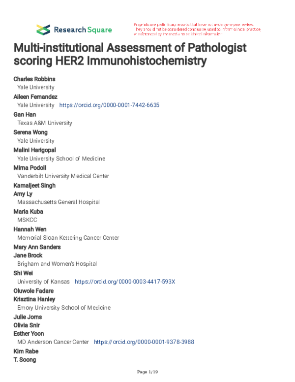 (PDF) Multi-institutional Assessment of Pathologist scoring HER2 ...