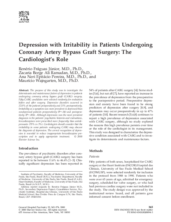(PDF) Depression with irritability in patients undergoing coronary ...