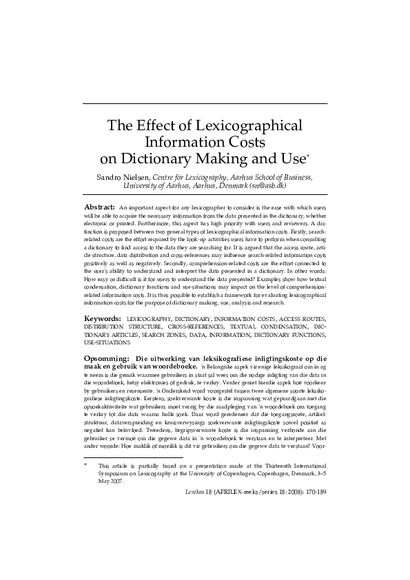 (PDF) The Effect of Lexicographical Information Costs on Dictionary ...