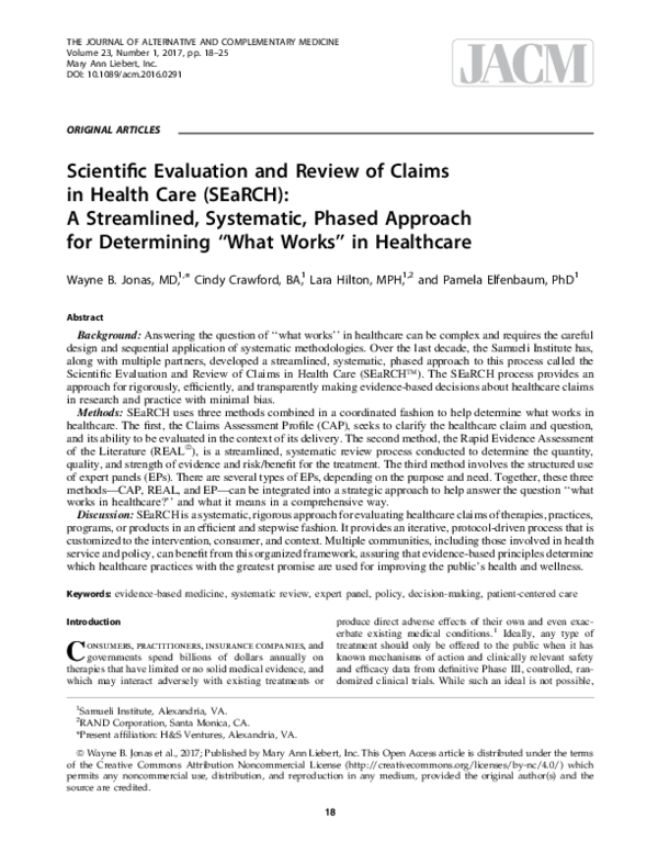 (PDF) Scientific Evaluation and Review of Claims in Health Care (SEaRCH ...