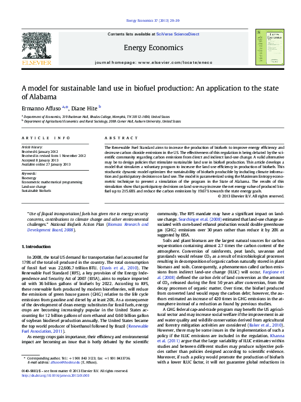 (PDF) A Model for Sustainable Land Use in Biofuel Production: An ...