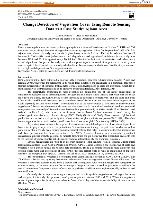 (PDF) Change Detection of Vegetation Cover Using Remote Sensing Data as ...