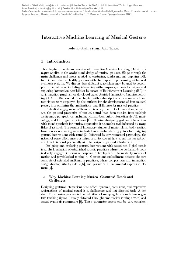 (PDF) Interactive Machine Learning of Musical Gesture