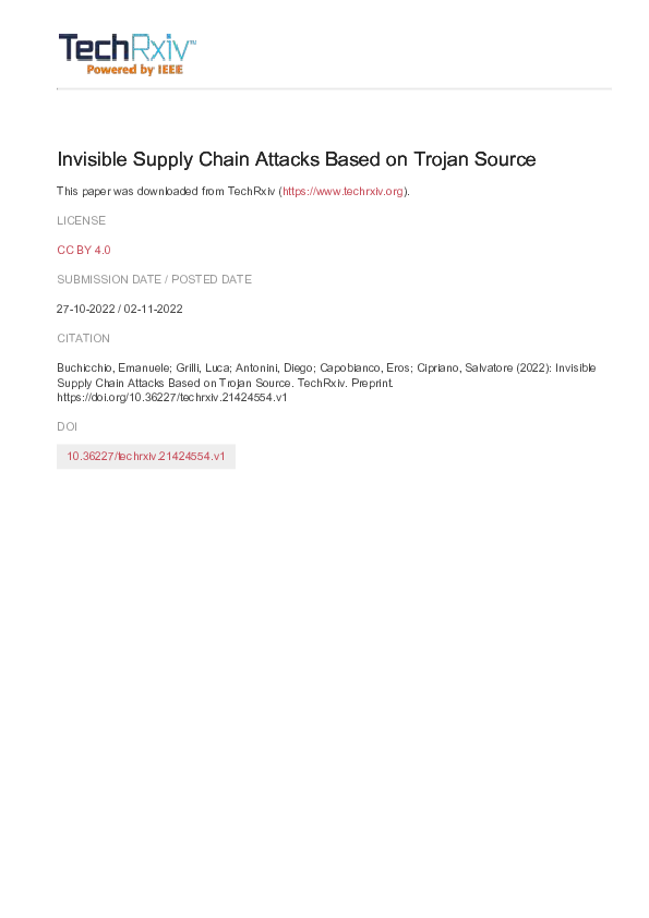 (PDF) Invisible Supply Chain Attacks Based on Trojan Source