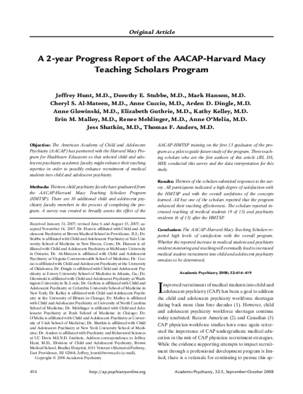 (PDF) A 2-year Progress Report of the AACAP-Harvard Macy Teaching ...