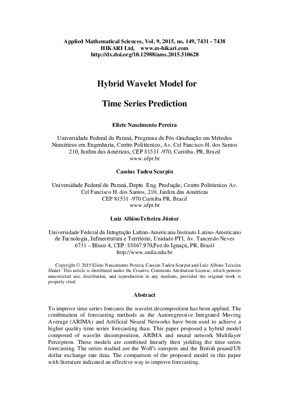 (PDF) Hybrid wavelet model for time series prediction