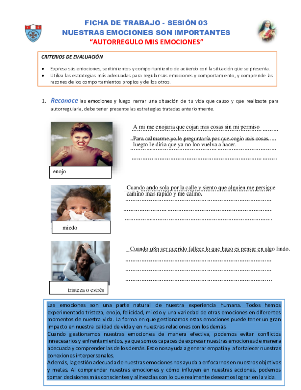 (PDF) FICHA DE TRABAJO sesion 03 Autorregulo mis emociones