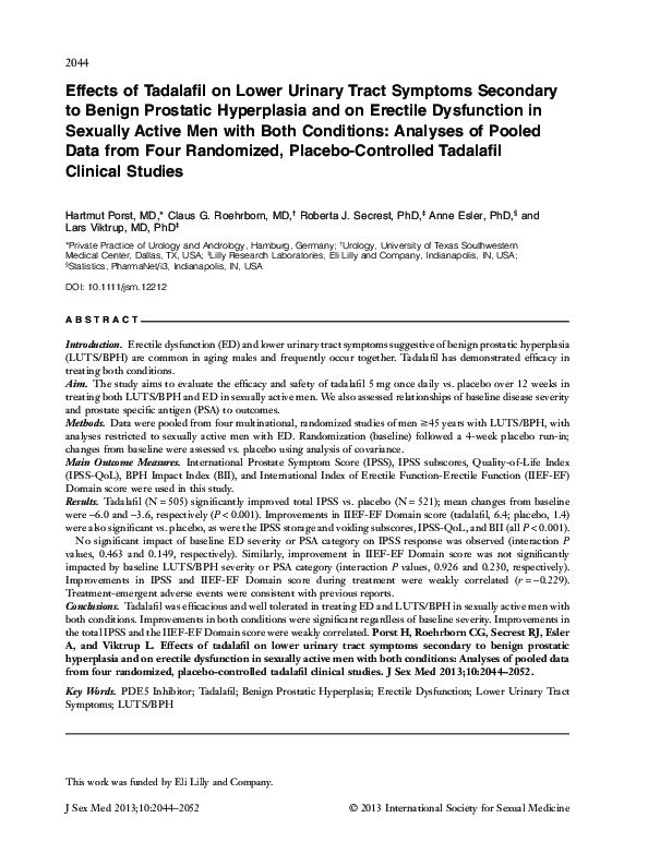(PDF) Effects of Tadalafil on Lower Urinary Tract Symptoms Secondary to ...