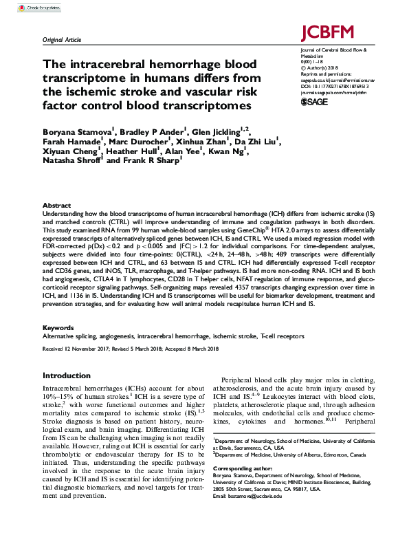 (PDF) The intracerebral hemorrhage blood transcriptome in humans ...