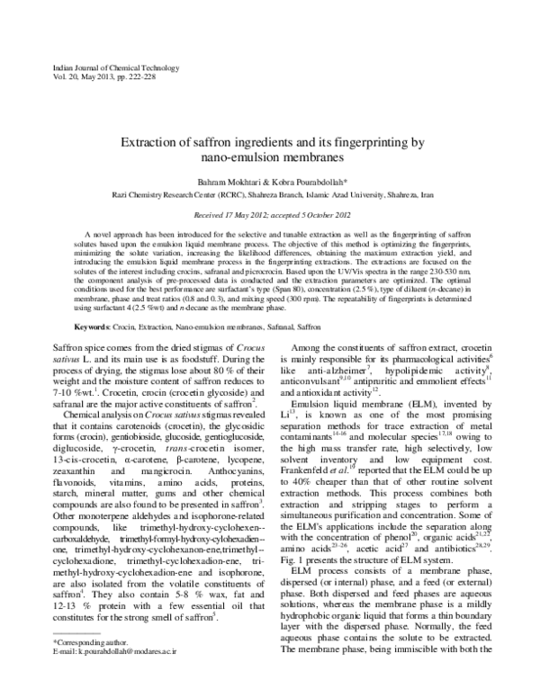 (PDF) Extraction of saffron ingredients and its fingerprinting by nano ...