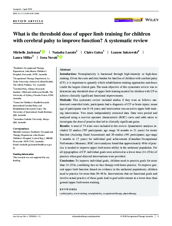 (PDF) What is the threshold dose of upper limb training for children ...
