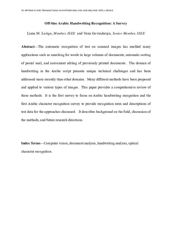 (PDF) Offline Arabic handwriting recognition: a survey