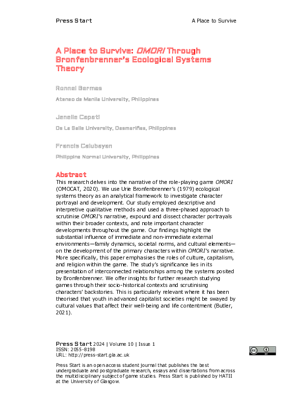 (PDF) A Place to Survive: OMORI Through Bronfenbrenner’s Ecological ...