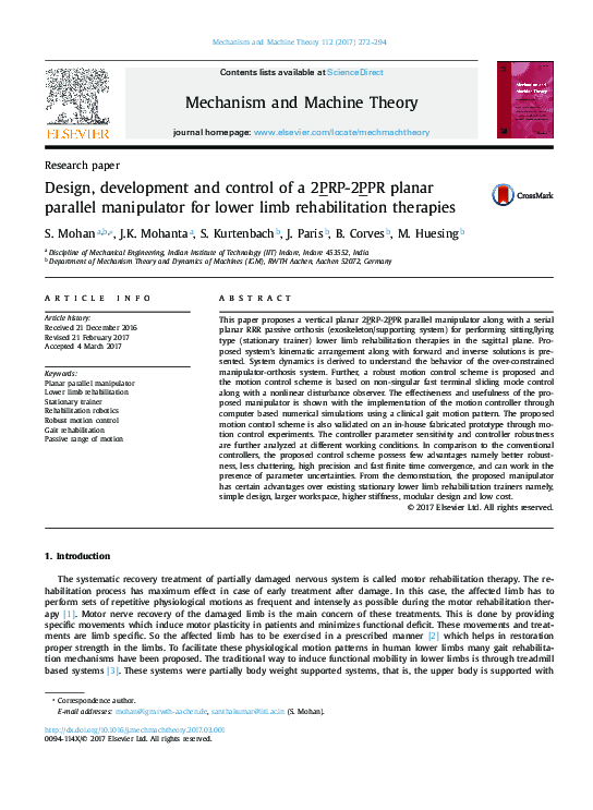 (PDF) Design, development and control of a 2PRP-2PPR planar parallel ...