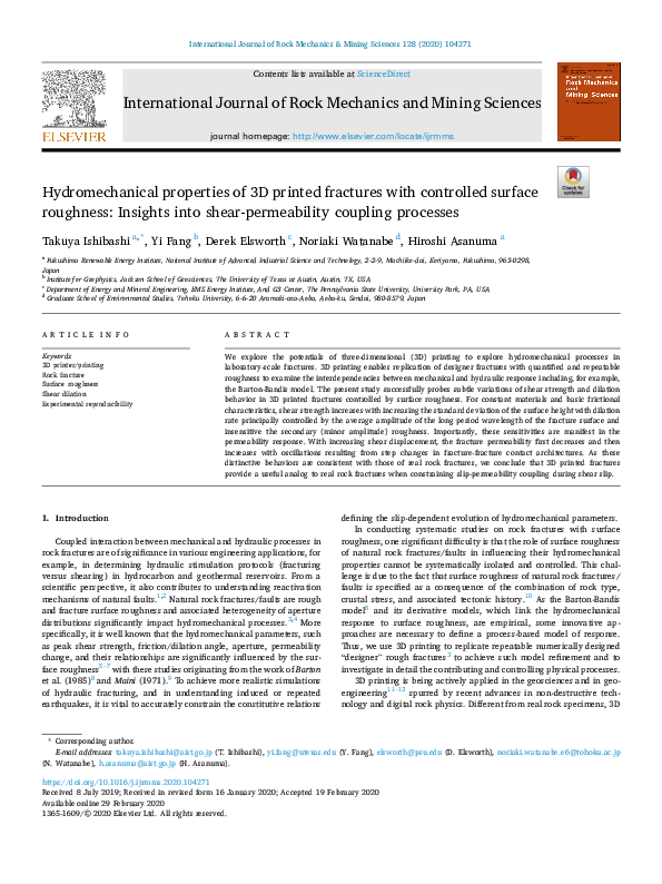 (PDF) Hydromechanical properties of 3D printed fractures with ...