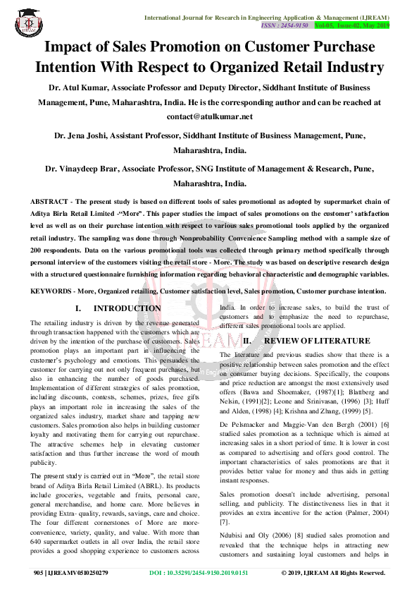 (PDF) Impact of sales promotion on customer purchase intention with ...