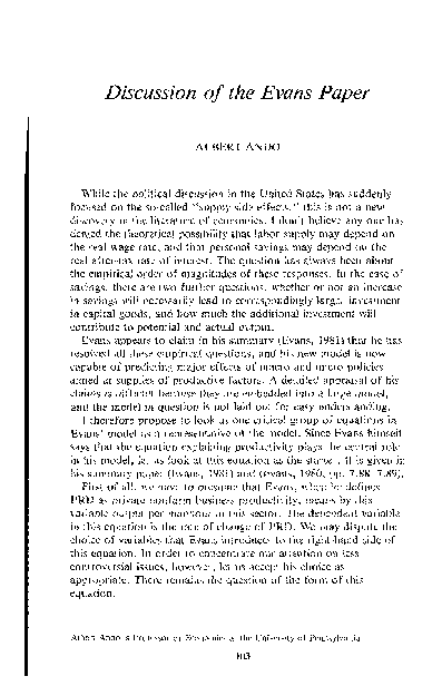 (PDF) Discussion of the Evans Paper