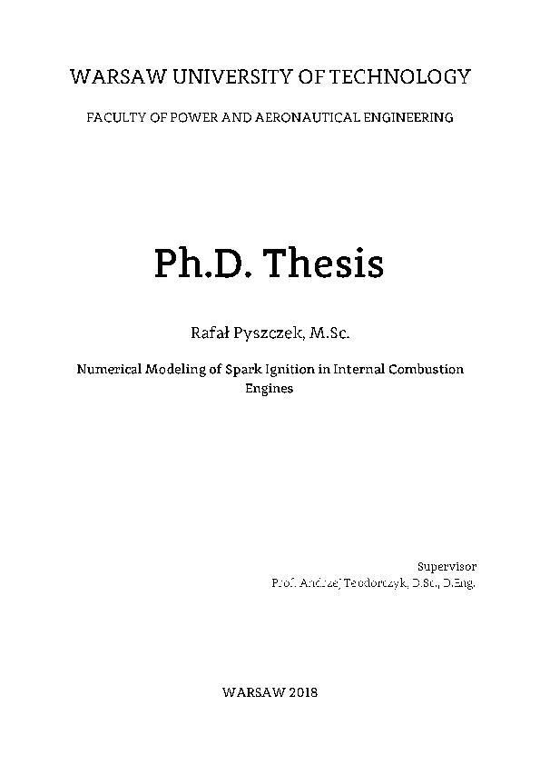 (PDF) Numerical Modeling of Spark Ignition in Internal Combustion Engines