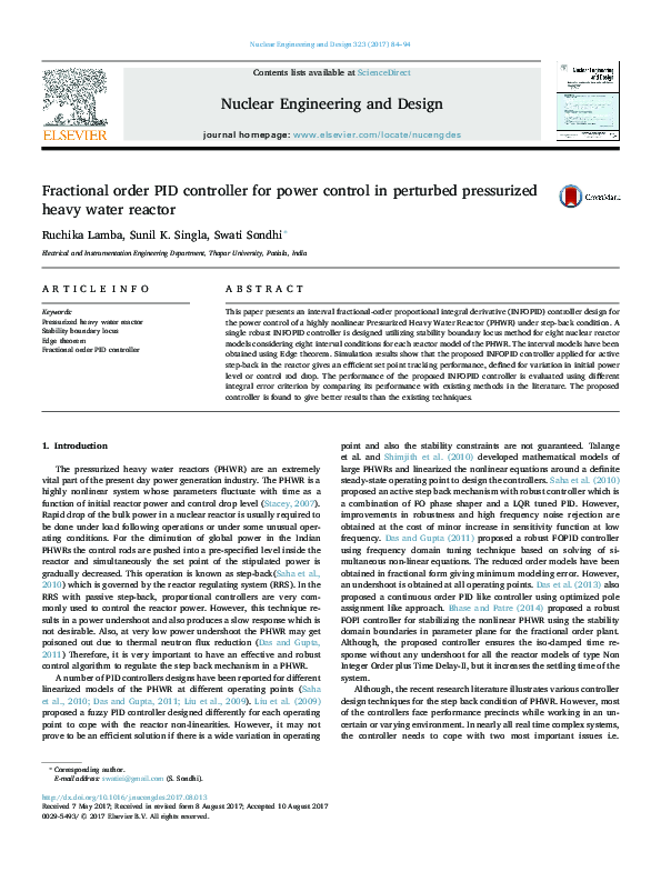 (PDF) Fractional order PID controller for power control in perturbed ...