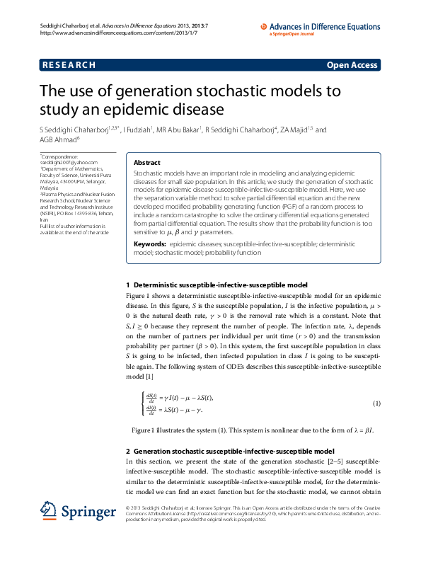(PDF) The use of generation stochastic models to study an epidemic disease