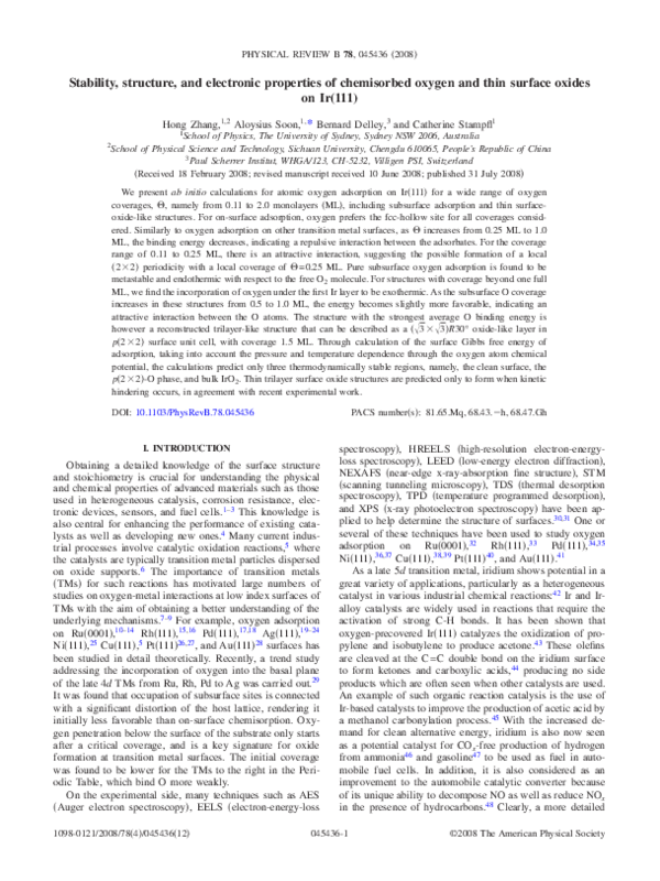 (PDF) Stability, structure, and electronic properties of chemisorbed ...