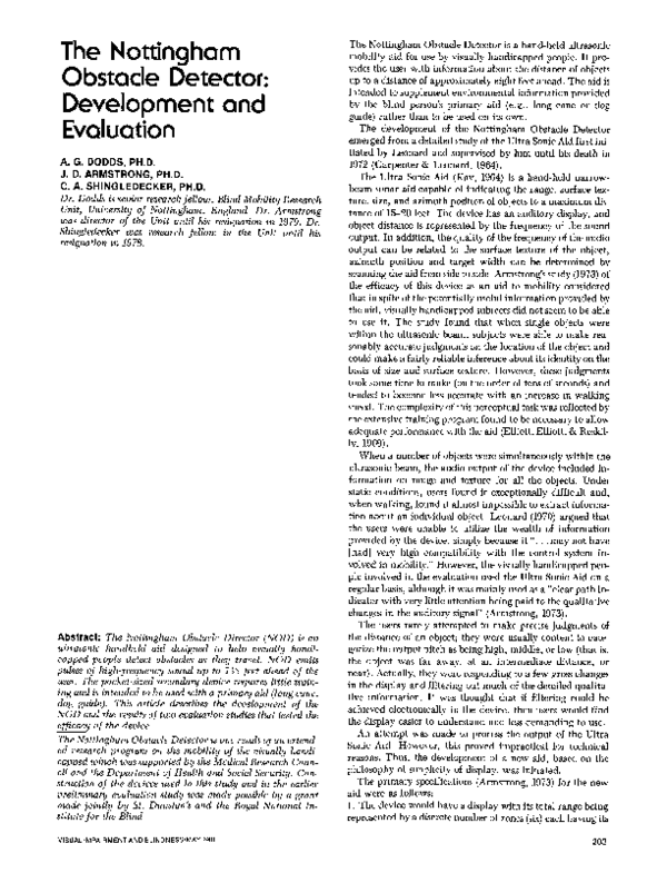 (PDF) The Nottingham Obstacle Detector: Development and Evaluation