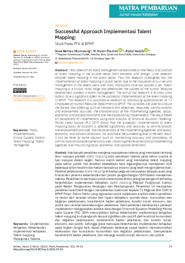 (PDF) Successful Approach Implementasi Talent Mapping: Studi pada PFA ...